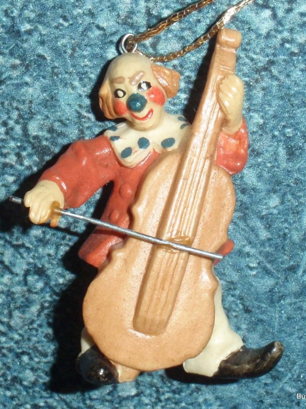 Toriart Anri Italy Clown Playing Cello Miniature Wood Carved Christmas Ornament